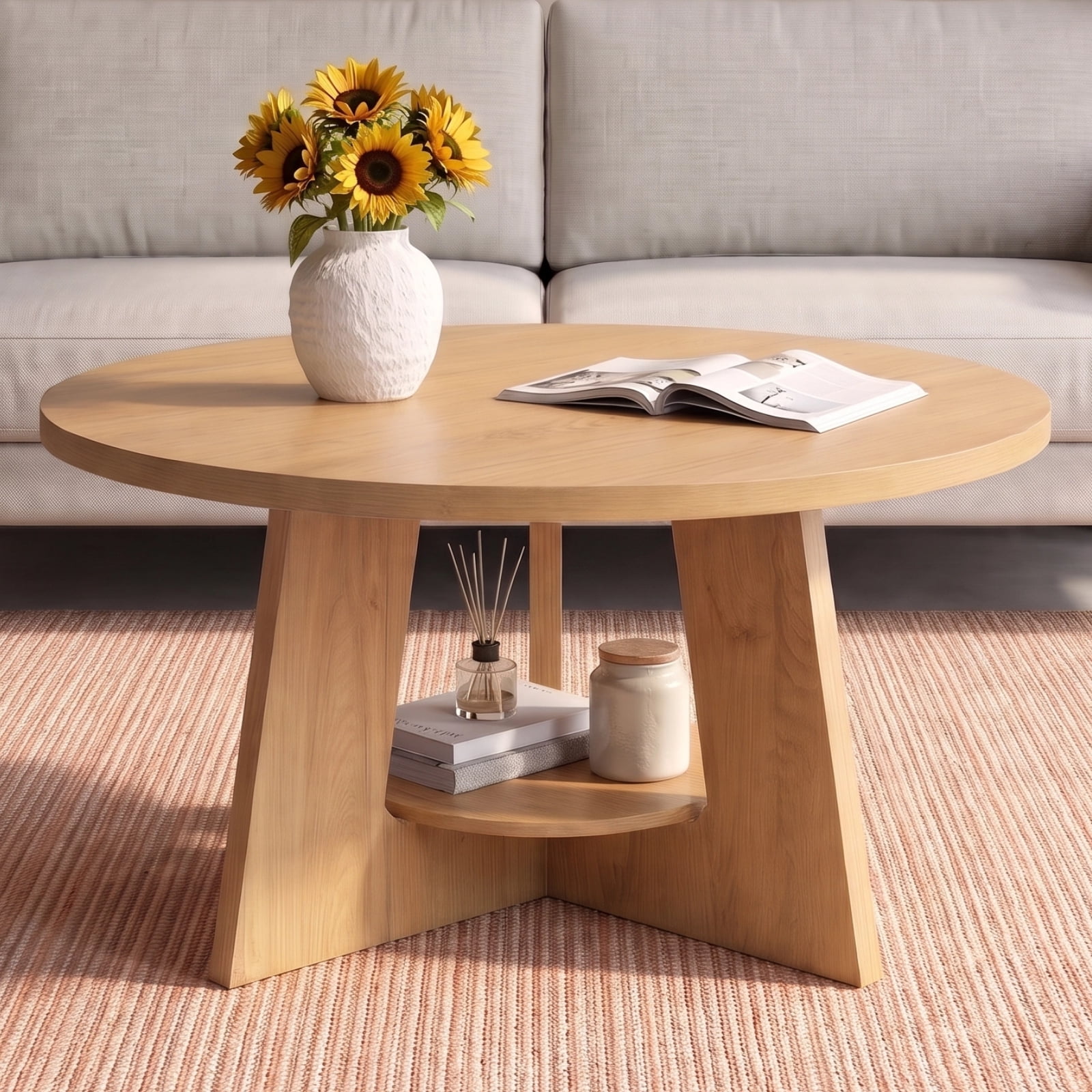 Table Facing FASHIONFRI Round Coffee Table for Living Room Office Reception, 31.5 In ...