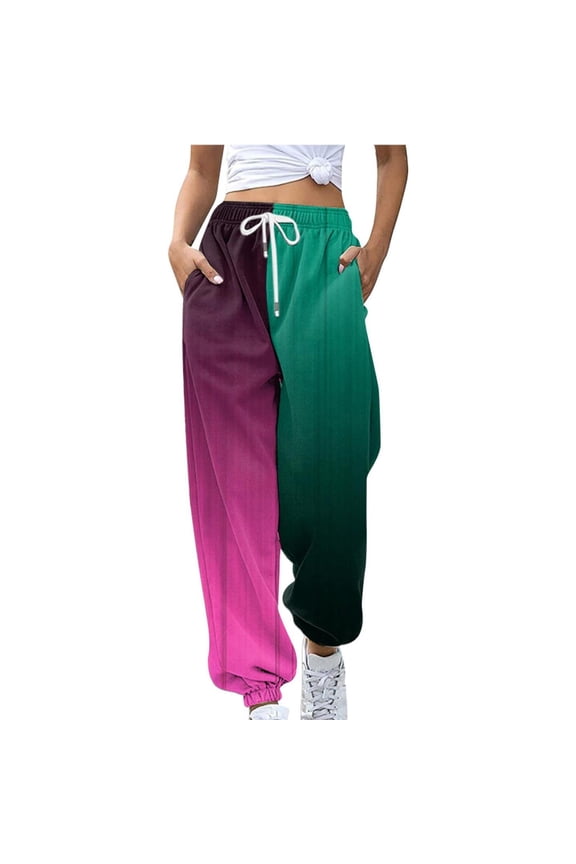 Fashion Casual Pants For Women Breath Blocking Gradient Side Pockets Leg Opening Drawstring Pants