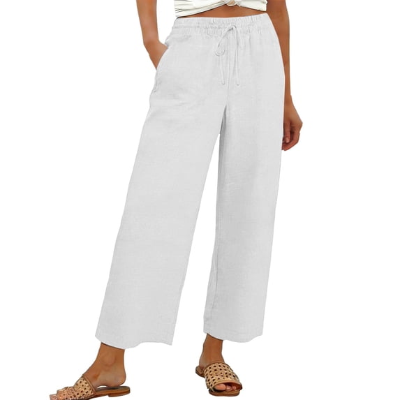 FASHIONPANT Fashion Casual Pants For Women Linen Wide Leg Loose High Waist Haren Pockets Pants