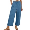 thumbnail image 1 of FASHIONPANT Fashion Casual Pants For Women Linen Wide Leg Loose High Waist Haren Pockets Pants, 1 of 6