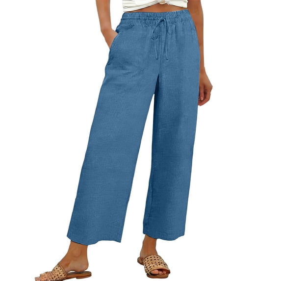 FASHIONPANT Fashion Casual Pants For Women Linen Wide Leg Loose High Waist Haren Pockets Pants