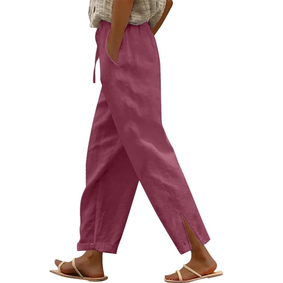 FASHIONPANT Fashion Casual Pants For Women Summer Long Cotton Linen Straight Leg Loose Pants