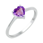 FASHIONQ RETAIL Natural Amethyst Ring For Women Sterling Silver, Solitaire Ring, Heart Shape Stone Sterling Silver Budget Ring