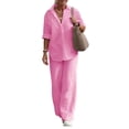 thumbnail image 1 of FASHIONWT Basic Loose Loungwear Long Sleeve Shirts Baggy Pants Summer Women Outfit Sets, 1 of 4