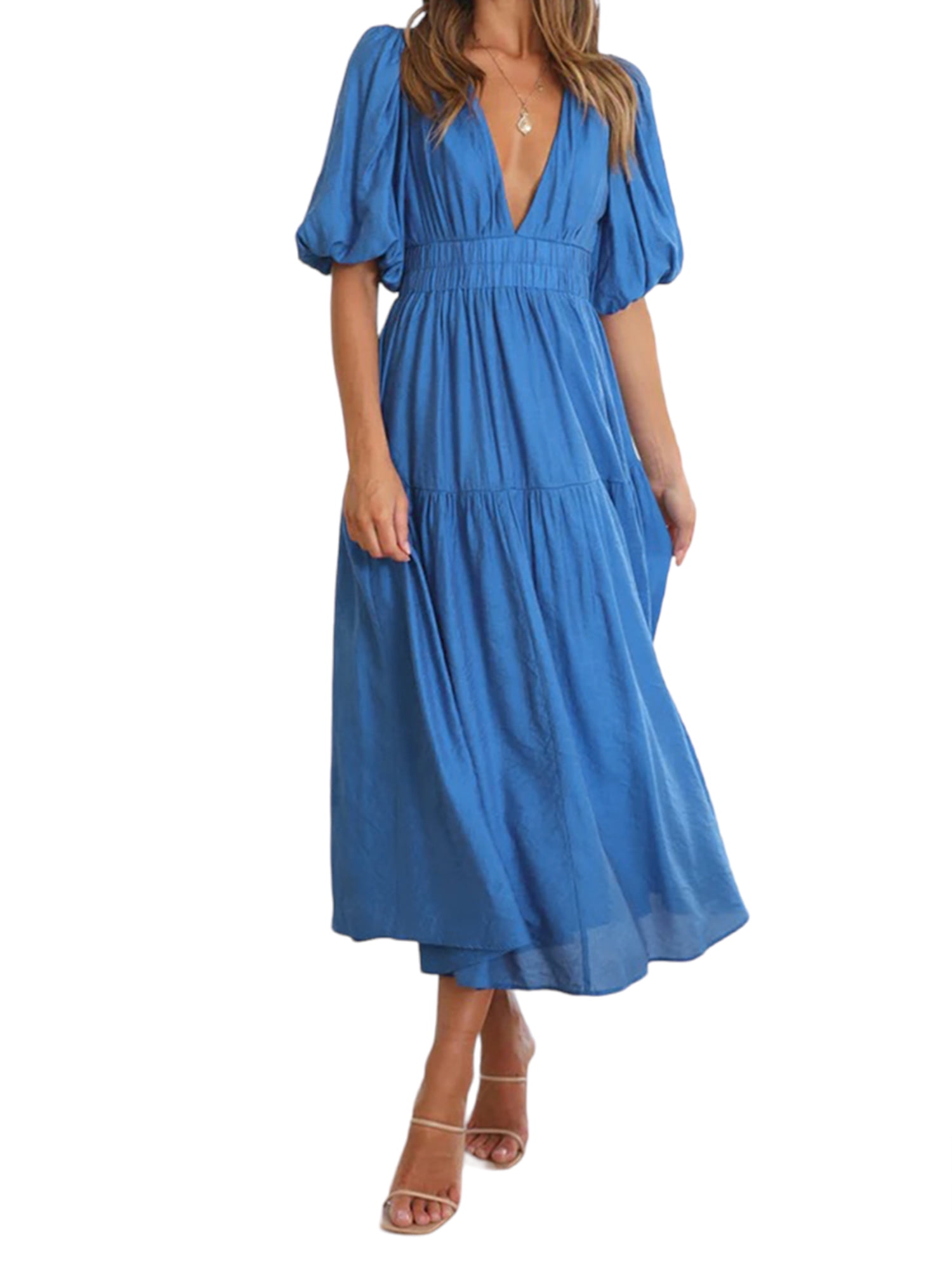 Stylish Print Puffy Sleeve Swing Dress main image 1