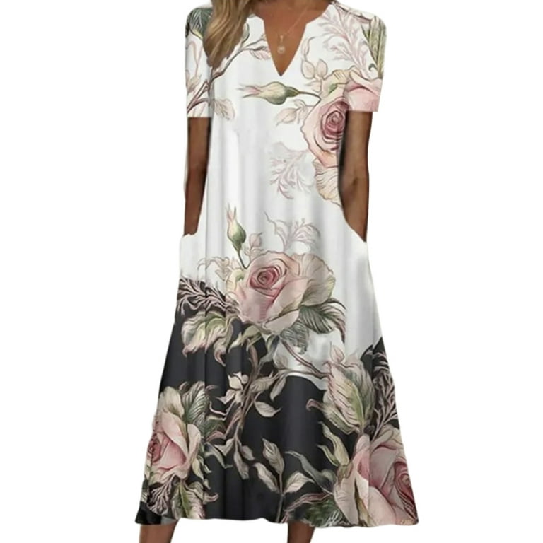 Elegant Floral Print Pocket O Neck Short Sleeve Two Pieces Elegant Floral Print Pocket O Neck Short Sleeve Two Pieces