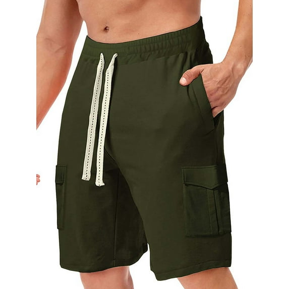 FASHIONWT Men Casual Solid Color Mid Waist Drawstring Terry Running Shorts
