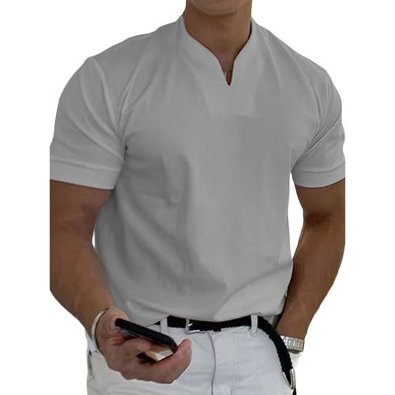 FASHIONWT Men Classic Spliced V-Neck T-Shirt Short Sleeve Summer Pullover Tops