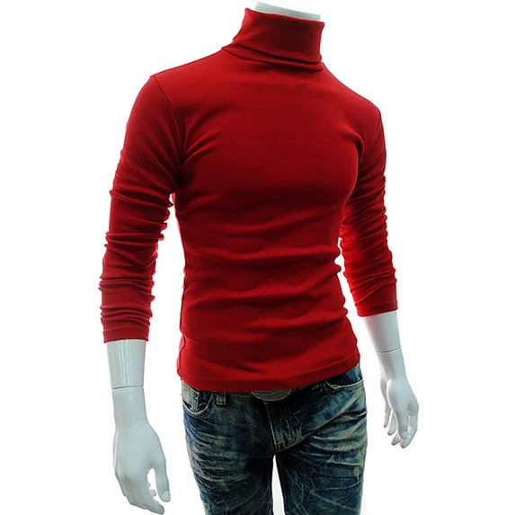 FASHIONWT Men Fall Turtleneck Business Pullover Stretchy Base Knitted T-Shirt