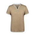 thumbnail image 1 of FASHIONWT Men Melange Jersey Shirts Summer Short Sleeve Button Henley T-Shirts, 1 of 7