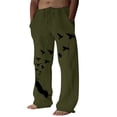 thumbnail image 1 of FASHIONWT Men Plus Size Bird Print Trousers Waist Drawstring Trousers Splicing Pocket Trousers Casual Full Length Trousers, 1 of 6