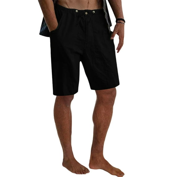 FASHIONWT Men Plus Size Solid Color Multi-pocket Shorts Ankle-Length Pants Casual Stretch Waist Shorts Drawstring Shorts