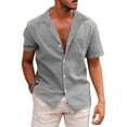 thumbnail image 1 of FASHIONWT Men Short Sleeve Button Down Blouse Cotton Linen Sheer Lapel Shirts, 1 of 8