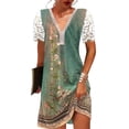 thumbnail image 1 of FASHIONWT Retro Floral Print Short Sleeve Lace Trim Knee Length Women Dress, 1 of 4