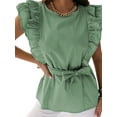 thumbnail image 1 of FASHIONWT Solid Color Simple Ruffle Sleeveless Shirt With Belt Women Formal Top, 1 of 4