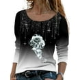 thumbnail image 1 of FASHIONWT Women Autumn & Summer Round Neck Rose Print Pullover T-Shirt Size S-5XL, 1 of 4