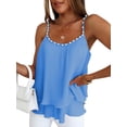 thumbnail image 1 of FASHIONWT Women Beading Chiffon Camisole Thin Strap Summer Pleated Tank Tops, 1 of 5