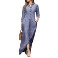 thumbnail image 1 of FASHIONWT Women Casual Button-Up Midi One-Piece Long Sleeve Turn-Down Collar Slim Shirt Dress, 1 of 4