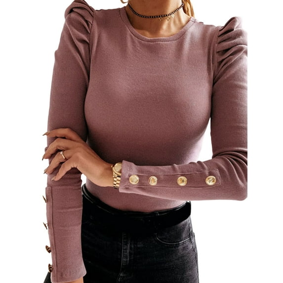 FASHIONWT Women Casual Long Sleeve Slim Fit Tunic Top Base Stretchy T-Shirt