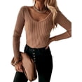 thumbnail image 1 of FASHIONWT Women Casual Long Sleeve Slim Fit Tunic Top Base Stretchy T-Shirt, 1 of 4