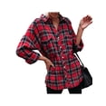 thumbnail image 1 of FASHIONWT Women Check Loose Plaid Shirt Pocket Casual Long Sleeve Shirt, 1 of 4