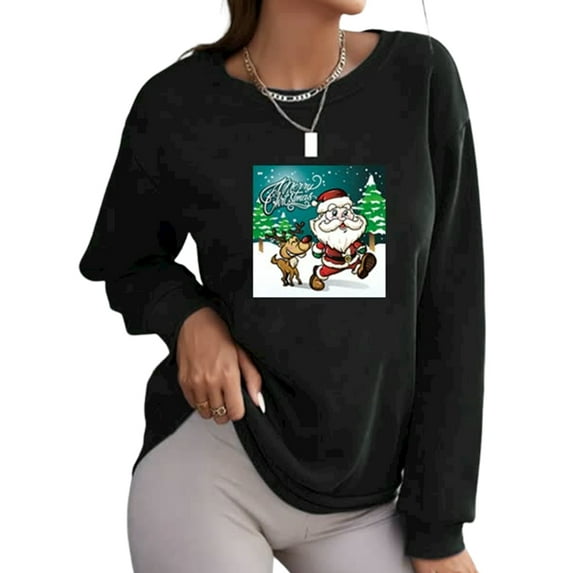 FASHIONWT Women Christmas Graphic Fall Tee Festival Long Sleeve Sweatshirt