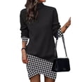 thumbnail image 1 of FASHIONWT Women Colorblock Office Lady Frock Stand-Up Collar Ruched Hem Bodycon Dress, 1 of 4