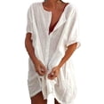 thumbnail image 1 of FASHIONWT Women Cotton Linen Casual Medium-length Loose Solid Button-down Shirt, 1 of 2