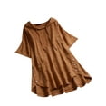 thumbnail image 1 of FASHIONWT Women Cotton Linen Short Sleeved Irregular Curved Hem Casual Loose Hooded T-Shirts, 1 of 2