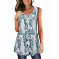 thumbnail image 1 of FASHIONWT Women Crew Neck Floral Printed Ruched Sleeveless T-Shirt Top, 1 of 7