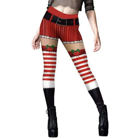 FASHIONWT Women Cute Graphic High Waist Jeggings Christmas Skinny Stretch Leggings