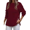thumbnail image 1 of FASHIONWT Women Drop Sleeves Round Neck Base Shirt Side Slit Metallic Button Sweatshirt, 1 of 4