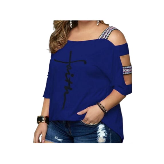 FASHIONWT Women Elegant Printed Crewneck Short Sleeve Summer Plus Size T-Shirts