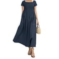 thumbnail image 1 of FASHIONWT Women Elegant Style Square Collar Summer Pullover Cotton Linen Dress, 1 of 4