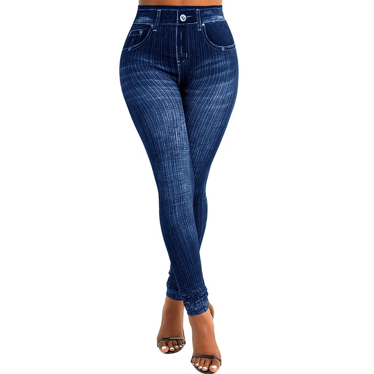 FASHIONWT Women High-Rise Faux Denim Jeans Skinny Stretchy