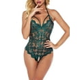 thumbnail image 1 of FASHIONWT Women Home Sheer Deep V Sexy Lace Bodysuit Lingerie, 1 of 4