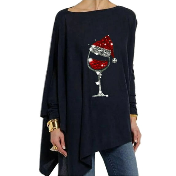 FASHIONWT Women Irregular Draped Folds Sweatshirt Casual Loose Flowy Christmas T-Shirts