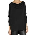 thumbnail image 1 of FASHIONWT Women Irregular Hem Long Sleeve Pile Collar Top Solid Color Casual Loose Long T-Shirt, 1 of 4