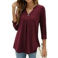 thumbnail image 1 of FASHIONWT Women Knitted Cotton Blend Blouse 3/4 Sleeve Ruched Business Shirt, 1 of 4