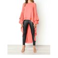 thumbnail image 1 of FASHIONWT Women Lantern Sleeve Ruffles Double Layer Irregular Chiffon Round Neck T-Shirt Top, 1 of 6