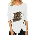 thumbnail image 1 of FASHIONWT Women Leopard Loose Round Neck Long Sleeve Irregular Button Hem Top T-Shirt, 1 of 4