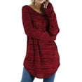 thumbnail image 1 of FASHIONWT Women Long Sleeve Round Neck T-shirt Curved Hem Camouflage Cotton Tee, 1 of 2