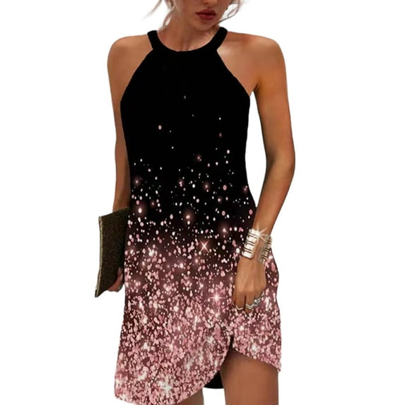 FASHIONWT Women Natural Waistline Short Summer Sleeveless Halter Dress