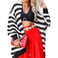 thumbnail image 1 of FASHIONWT Women Open Front Shearing Fabric Sweater Long Sleeve Striped Long Cardigan, 1 of 4