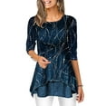 thumbnail image 1 of FASHIONWT Women Patchwork Cotton Blend Printing Tops 3/4 Sleeve Ruched T-Shirt, 1 of 4