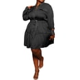 thumbnail image 1 of FASHIONWT Women Plus Size Belted Included Long Sleeve Babydoll Shirt Dress, 1 of 4