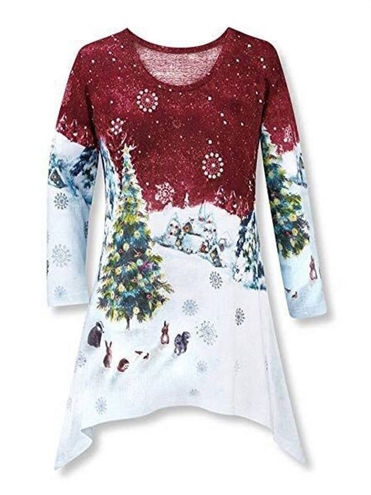 FASHIONWT Women Plus Size Christmas Print Sweatshirt Irregular Hem Long ...