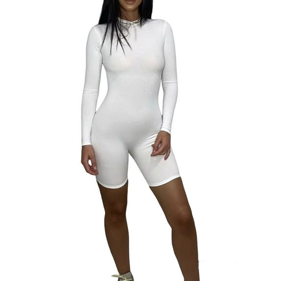 FASHIONWT Women Plus Size Long Sleeve Slim Fit Solid Color Sexy Jumpsuit