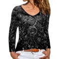 thumbnail image 1 of FASHIONWT Women Plus Size Print Rose Long Sleeve Street Style V-Neck T-Shirt, 1 of 4