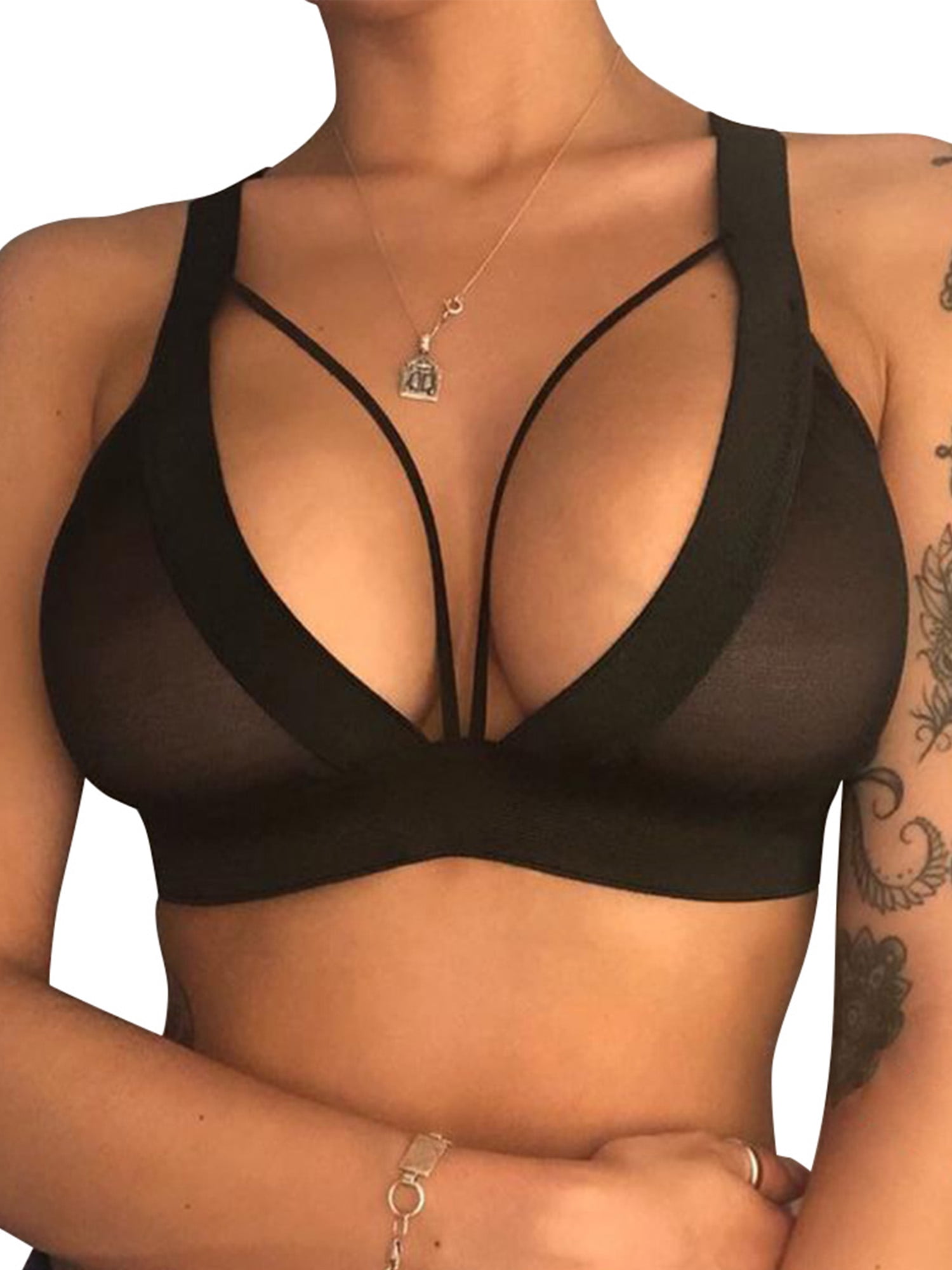 FASHIONWT Women Plus Size Sexy Transparent Underwear Wire Free Full Figure  Bralette Bra Set